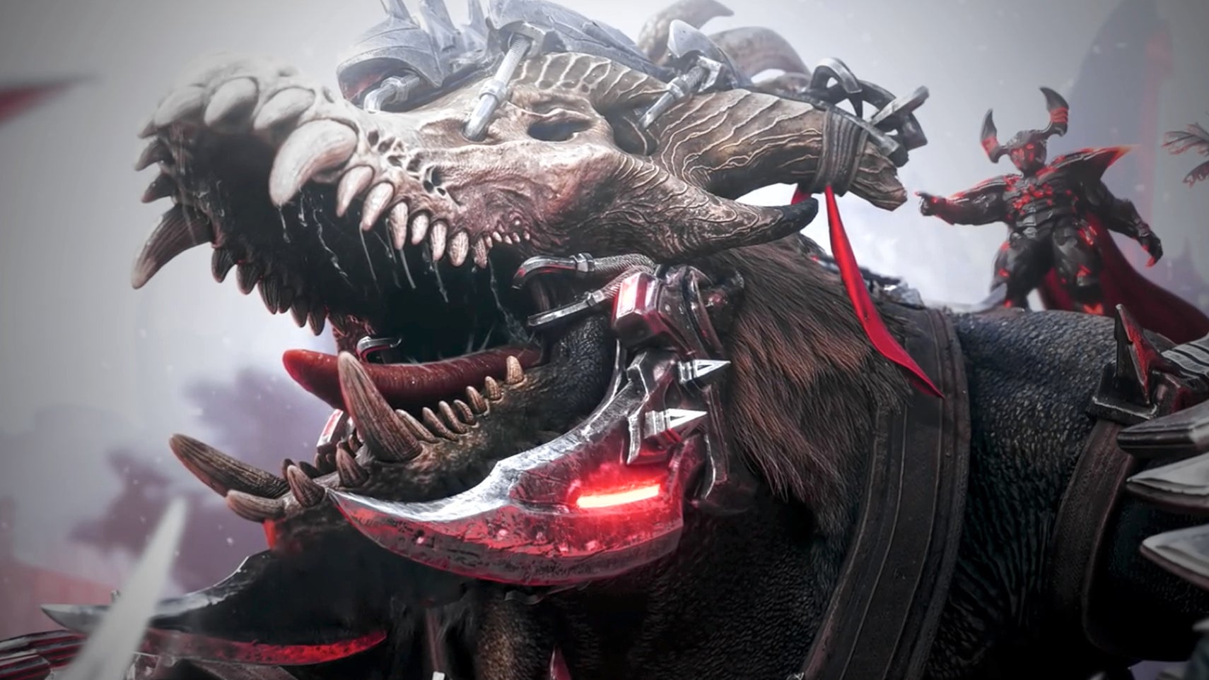 Promotional art for Ark: Survival Ascended's Lost Colony expansion, featuring the monstrous Ossidon.