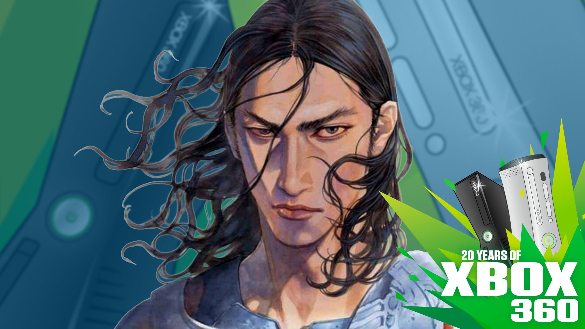 Artwork of Lost Odyssey protagonist Kaim on an Xbox 360 background with Eurogamer Xbox 360 logo in the corner
