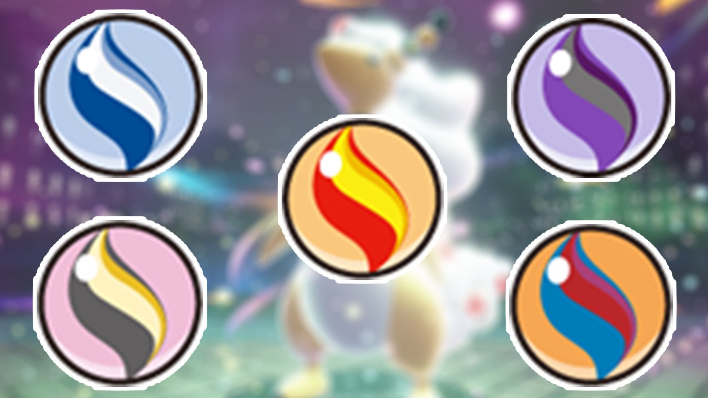 Four Mega Stones on a background from Pokémon Legends: Z-A.
